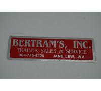 Adesivo Decal Bertram's Trailer Sales Service Jane Lew West Virginia