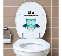 Adesivo decorativo per WC, coperchio per WC, bagno e bagno, con scritta divertente (R173-06 Du schon wieder - Gufo)