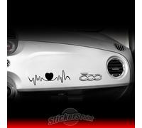 Adesivo FIAT 500 - LOVE HEARTBEAT sticker NERO CUORE plancia cruscotto 34