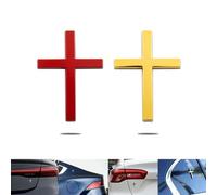 Adesivo in Metallo Con Gesù Cristo Sulla Croce, Adesivi 3D in Lega per Auto Con Stemma a Croce, Decalcomania Autoadesiva Antigraffio per Paraurti Laterali Del Portellone Posteriore(Red+Gold)