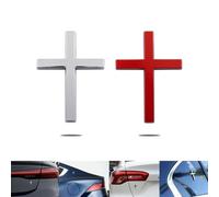 Adesivo in Metallo Con Gesù Cristo Sulla Croce, Adesivi 3D in Lega per Auto Con Stemma a Croce, Decalcomania Autoadesiva Antigraffio per Paraurti Laterali Del Portellone Posteriore(Silver+Red)