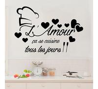 Adesivo in vinile francese con citazione da cucina L'Amour Ça Se Cuisine, adesivi in vinile per sala da pranzo, decorazione per la casa, 57 x 39 cm