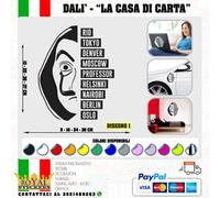 ADESIVO LA CASA DI CARTA SALVADOR DALI DALì PITTORE MASCHERA AUTO PARETE DECORO