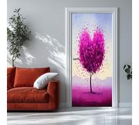Adesivo murale 3D per porte interne, impermeabile e autoadesivo, in PVC decorazione da parete - Albero a forma di cuore viola fantasy porta poster adesivi per camera da letto soggiorno, 80 x 200 cm
