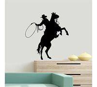 Adesivo murale a forma di cavallo da cowboy western, in bianco e nero, in vinile impermeabile "57 x 64 cm"