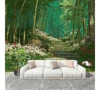 Adesivo Murale Bambini Cameretta Carta da Parati 350x256 cm Casa Nella Junglea Di Bambù 3D Muro Decor Autoadesivo Photo Carta da Parati Verde Fotomurali casa Adesivi Bimbo Bimba