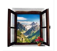 Adesivo Murale, Finestra Aperta Montagne Paesaggio 3D Carta Da Parati Rimovibile Finestra Creativa Visualizza Decalcomanie Murali Per Decorazioni Domestiche 50X70Cm