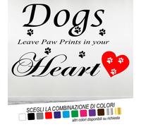 Adesivo Murale Frase DOGS Leave PAW PRINTS Orma Zampa CANE CUORE Wall Sticker