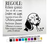 Adesivo Murale Frase REGOLE della CASA Orma Zampa CANE CAVALIER KING Occhiolino