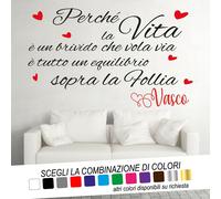 Adesivo Murale Frase VITA BRIVIDO Sally VASCO ROSSI Wall Sticker Tattoo CUORI