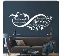 Adesivo murale in vinile bianco - Adesivo artistico: citazione ispiratrice e motivo di uccelli in volo, decorazione per soggiorno o camera da letto 38x75cm