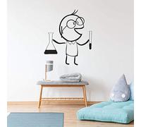 Adesivo murale in vinile nero con motivo di uno scienziato dei cartoni animati, adatto alla cameretta dei bambini o allo studio per creare un'atmosfera divertente e creativa, 45 x 57 cm