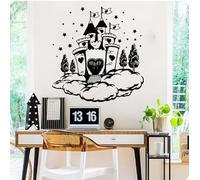 Adesivo murale in vinile nero, decalcomania artistica: decorazione con motivo di castello fantasy, adatto per la cameretta dei bambini o lo studio, crea un'atmosfera fiabesca e creativa, 56 x 58 cm