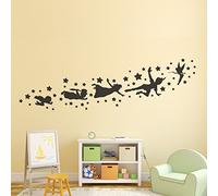 Adesivo murale in vinile nero Fate che volano nel cielo stellato - adatto per la decorazione della cameretta dei bambini, crea un'atmosfera da sogno 89 × 23 cm