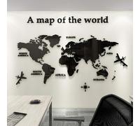 Adesivo murale mappa mondo 3D nero 180×100 cm decorazione soggiorno