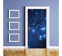 Adesivo Murale Per Porta 3D, Adesivi Murali Rimovibili Autoadesivi In Vinile Carta Da Parati Impermeabile Universo Della Galassia Del Cielo Stellato Blu 77 X 200 Cm Porta Per Porte Interne Home Off