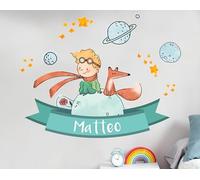 Adesivo Murale Personalizzato Il Piccolo Principe, Decorazione Camera Bambini, Stile Spaziale con Nome, Made in Italy, Rosa/Azzurro
