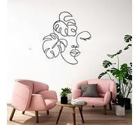 Adesivo murale rimovibile - volto di donna su sfondo tropicale, perfetto per decorare il soggiorno, la camera da letto o l'ufficio, vinile nero, 40 x 37 cm