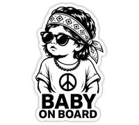 Adesivo per auto "Baby on Board" in vinile, 15 x 9,5 cm, resistente alle intemperie e ai raggi UV, autoadesivo, laminato per una maggiore protezione, antigraffio e colori vivaci, hippie boy