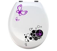 Adesivo per coperchio WC retro bolle farfalla viola/nero