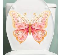 Adesivo per copriwater a forma di farfalla rosa, con fiori e foglie di uccello, impermeabile, decalcomania per sedile del WC, cisterna, adesivo da parete per bagno