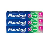 Adesivo per dentiere forte fresco alla menta Scope Plus Fixodent 3 tubi da 57 g
