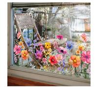 Adesivo per finestra con bouquet floreale colorato, adesivo per finestra a forma di farfalla su entrambi i lati, decorazione per finestre in acquerello per ufficio, casa, vetro, adesivi primaverili e