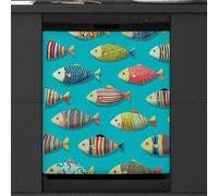 Adesivo per lavastoviglie, stile bohémien, vintage, a righe, con pesciolino su turchese, per decorazione di elettrodomestici da cucina, riutilizzabile, magnetico, per frigoriferi, pannello del