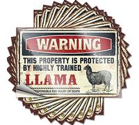 Adesivo per paraurti con scritta "Warning This Property is Protected By A highly Trained Llama Funny Sticked", 10 pezzi, decorazione per la casa divertente, adesivi per paraurti per auto (6 x 9 cm)
