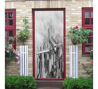 Adesivo Per Porte 3D Aerei Bianchi E Neri Attraversano La Città 90X200Cm Murale Home Decorazione Arte Wallpaper Decalcomanie Soggiorno Camera Da Letto Cucina Bagno Poster Pvc Autoadesivo Carta Da P