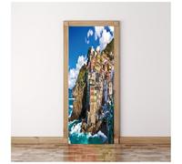 Adesivo Per Porte 3D Paesaggio Delle Cinque Terre In Italia 95X215Cm Murale Home Decorazione Arte Wallpaper Decalcomanie Soggiorno Camera Da Letto Cucina Bagno Poster Pvc Autoadesivo Carta Da Parat