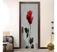 Adesivo Per Porte 3D Per Porte Interne, Arte Rosa Scura Impermeabile e Autoadesivo Rosso in PVC Decorazione da Parete - per Camera da Letto, Soggiorno 95x215 cm