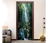 Adesivo Per Porte 3D Per Porte Interne, Paesaggio Della Cascata Nella Junglea Impermeabile e Autoadesivo Verde in PVC Decorazione da Parete - per Camera da Letto, Soggiorno 95x215 cm