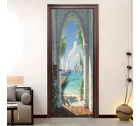 Adesivo Per Porte 3D Per Porte Interne, Paesaggio Fuori Dal Cancello Sul Mare Impermeabile e Autoadesivo Opera D'Arte in PVC Decorazione da Parete - per Camera da Letto, Soggiorno 77x200 cm
