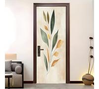Adesivo per porte Buccia e Bastone 90x210 cm Pianta In Stile Nordico Murale per porta per Interne, Bag nile Arte Sticker 3D Beige Deco Photo Poster Autoadesivo wrap per porte in vinile