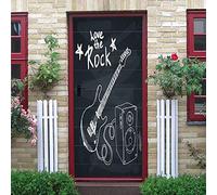 Adesivo Per Porte Chitarra Strumento Musicale Elegante In Bianco E Nero 3D Creative Home Decor Carta Da Parati Autoadesiva Sulla Porta Murale Impermeabile Per La Decorazione Della Porta Di Casa Camer