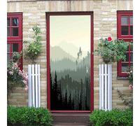 Adesivo Per Porte Interne 3D Paesaggio Nebbioso Con Nebbia Mattutina Nella Foresta Di Montagna 90X200Cm Soggiorno Camera Da Letto Poster Per Porte Pvc Autoadesivo Impermeabile Carta Da Parati Casa