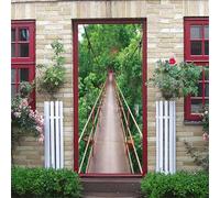 Adesivo Per Porte Interne 3D Ponte Sospeso Della Giungla Verde E Rossa 90X200Cm Soggiorno Camera Da Letto Poster Per Porte Pvc Autoadesivo Impermeabile Carta Da Parati Casa Decorazione Arte Fotomur
