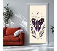 Adesivo per Porte Interne Elementi Celesti Luna Farfalla 90x210 cm Crema Moda Fotomurali Autoadesivi Per Porte In Vinile, Carta Da Parati Soggiorno Cucina Camerette Art Applique