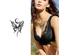 Adesivo per tatuaggio a base di erbe a forma di farfalla sconosciuta, semipermanente, antiriflesso, impermeabile, realistico, nessuna perdita di colore, dura 2 settimane, tatuaggio finto, tatuaggio te