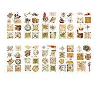 Adesivo Per Tatuaggio Impermeabile Per Feste Infantile Con Mappa Del Tesoro Mondiale, Nave Pirata Medievale E Telescopio 120 * 69mm