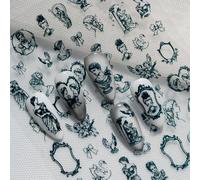 Adesivo per unghie retrò con texture in rilievo, stile gotico barocco, con ritratti classici, fiocchi, cornici scolpite e altri motivi, adatto per il fai-da-te personale e per creare unghie scure ed e