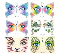 Adesivo per viso Adesivo per Viso 6 Pezzi Face Art Sticker, Adesivi per Tatuaggi e Arte, Adesivi per Tatuaggi Facciali, Leopardo, Api, Farfalle, Gatto, Coccinella