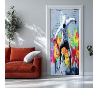 Adesivo Porta Ballerino Di Strada Dei Graffiti 77x200 cm Grigio 3D Adesivi per porte Stacca e attacca - Carta da parati autoadesiva per pareti e porte poster per la camera da letto e il soggiorno