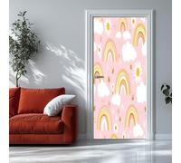 Adesivo Porta Cartone Animato Arcobaleno Nuvole 90x200 cm Rosa 3D Adesivi per porte Stacca e attacca - Carta da parati autoadesiva per pareti e porte poster per la camera da letto e il soggiorno