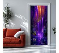 Adesivo Porta Cascata Naturale Da Sogno 90x200 cm Viola 3D Adesivi per porte Stacca e attacca - Carta da parati autoadesiva per pareti e porte poster per la camera da letto e il soggiorno