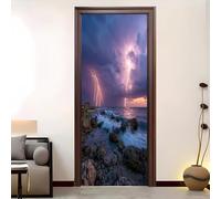Adesivo Porta In Pvc Impermeabile 82x200 cm Tuoni E Fulmini In Riva Al Mare Adesivo Porta Vinile Rimovibile Rosa Viola Per La Decorazione Della Casa Di Bambini e Adolescenti