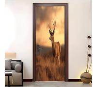 Adesivo Porta In Pvc Impermeabile 95x215 cm Cervo Animale Del Crepuscolo Adesivo Porta Vinile Rimovibile Giallo Per La Decorazione Della Casa Di Bambini e Adolescenti