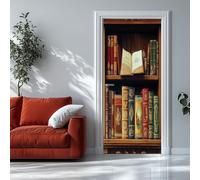 Adesivo Porta Libri Di Storia 90x210 cm Marrone 3D Adesivi per porte Stacca e attacca - Carta da parati autoadesiva per pareti e porte poster per la camera da letto e il soggiorno