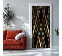 Adesivo Porta Linee Dorate Di Lusso 90x200 cm Nero 3D Adesivi per porte Stacca e attacca - Carta da parati autoadesiva per pareti e porte poster per la camera da letto e il soggiorno